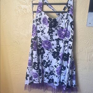 Floral Halter Dress with Purple and Black Design